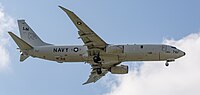 A Boeing P-8 Poseidon, tail number 168761, on final approach at Kadena Air Base in Okinawa, Japan. It is assigned to Patrol Squadron 45 (VP-45) at NAS Jacksonville, Florida, United States.