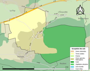 Barevná mapa znázorňující využití půdy.