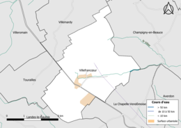 Carte en couleur présentantle réseau hydrographique de la commune