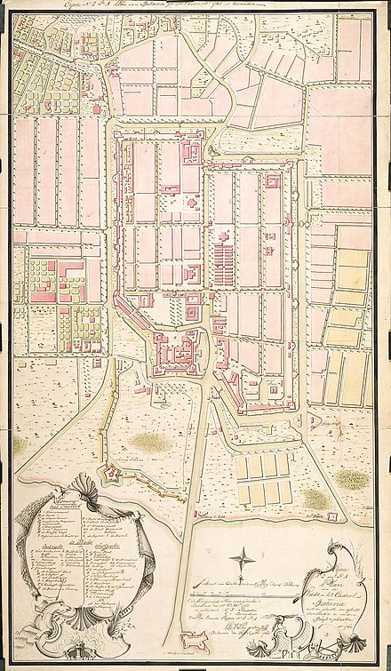 The location of the Waterkasteel is visible in the bottom of the map of 18th-century Batavia. AMH-4586-NA Map of the city and the castle at Batavia.jpg