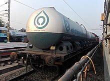 A rail car carrying milk, labelled Operation Flood, at Renigunta Junction in Renigunta A Railway Milk wagon at Renigunta Junction.jpg