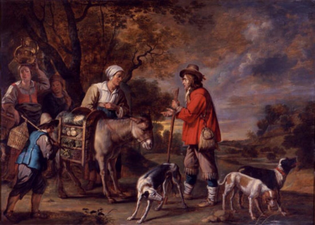 File:Abraham Willemsens - Landscape with woman selling vegetables to a hunter.jpg