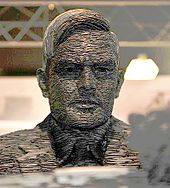 Detail of the slate statue of Alan Turing by Stephen Kettle at Bletchley Park in 2007 AlanTuring-Bletchley.jpg