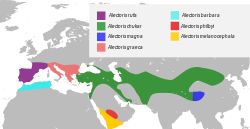 Área de distribución das especies de Alectoris