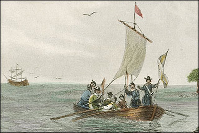 Virginia pinnace approaching the Virginia shore, Seth Eastman c. 1850