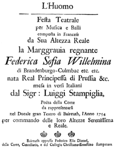 Titelblatt des Librettos von 1754