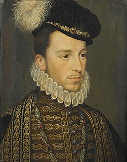 Henry, Duke of Anjou, by Jean de Court, c. 1573. As Henry III, he often showed more interest in pious devotions than in government. Anjou 1570louvre.jpg