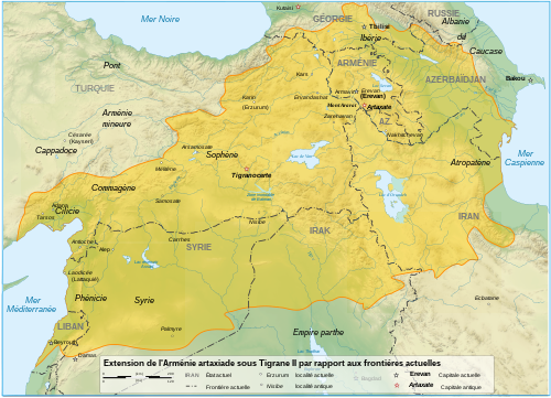 Artaxiad Armenia in 80 BC, with modern borders indicated