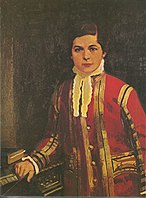 Boy in elaborate red and gold uniform of the Chapel Royal choir
