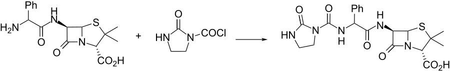 Azlocillin synthesis: FR 2100682 eidem U.S. Patent 3,933,795 Azlocillin synthesis.svg
