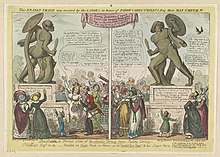 Back
side
& front view of the ladies fancy-man, Paddy Carey O'Killus Esq &c &c - Erected in Hide Park, in honor of the "Waterloo man" & his Soger men, by Cruikshank Backside ('side' scored through) & front view of the ladies fancy-man, Paddy Carey O'Killus Dsq &c &c - Erected in Hide Park, in honor of the "Waterloo man" & his Soger men - - J. Pxxxy, LCCN2006689192.jpg