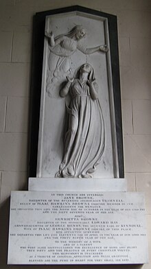 Memorial to Browne's mother and first wife in Badger parish church, by John Flaxman. Badger church - Jane and Henrietta Browne.jpg