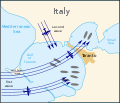 Az HMS Illustrious repülőgép-hordozó Sworfish torpedóbombázóinak Taranto-i támadását ábrázoló vázlatos rajz