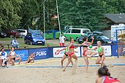 Deutsch: Beachhandball Europameisterschaften 2019 (Beach handball Euro); Tag 3: 4. Juli 2019 – Frauen, Platzierungsrunde Gruppe IV, Russland-Slowenien 2:0 (18:11, 20:16) English: Beach handball Euro; Day 3: 4 July 2019 – Women Consolation Round Group IV – Russia-Slovenia 2:0 (18:11, 20:16)