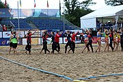 Deutsch: Beachhandball Europameisterschaften 2019 (Beach handball Euro); Tag 5: 6. Juli 2019 – Frauen, Platzierungsspiel für die Ränge 9–12, Deutschland-Polen 2:1 (22:23, 19:16, 7:6) English: Beach handball Euro; Day 5: 6 July 2019 – Placement Match/Cross Match for rank 9–12 Women – Germany-Poland 2:1 (22:23, 19:16, 7:6)