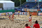 Deutsch: Beachhandball Europameisterschaften 2019 (Beach handball Euro); Tag 4: 5. Juli 2019 – Frauen, Viertelfinale, Kroatien-Ukraine 2:0 (21:20, 21:18) English: Beach handball Euro; Day 4: 5 July 2019 – Quarter Final Women – Croatia-Ukraine 2:0 (21:20, 21:18)