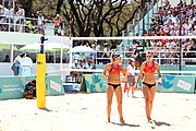 Deutsch: Beachvolleyball bei den Olympischen Jugendspielen 2018; Tag 9, 15. Oktober 2018; Mädchen, Viertelfinale: USA-Spanien 2–1 (21–19/17–21/15–9) English: Beach volleyball at the 2018 Summer Youth Olympics at 15 October 2018 – Girls Quarterfinals: USA-Spain 2–1 (21–19/17–21/15–9)