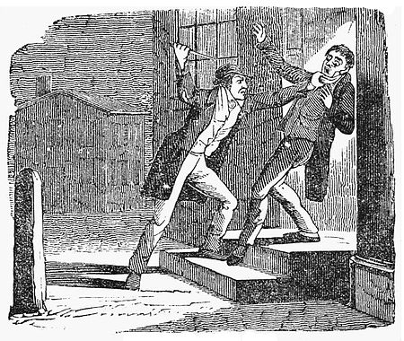 A depiction of Jereboam O. Beauchamp stabbing Solomon P. Sharp.