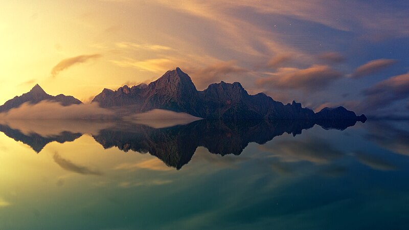 File:Beautiful mountain reflection (Unsplash).jpg