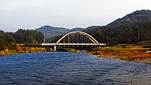 Big Creek Bridge carries Highway 101 over the mouth of Big Creek on the Oregon coast where it empties into the Pacific Ocean. Big Creek Bridge 2.JPG