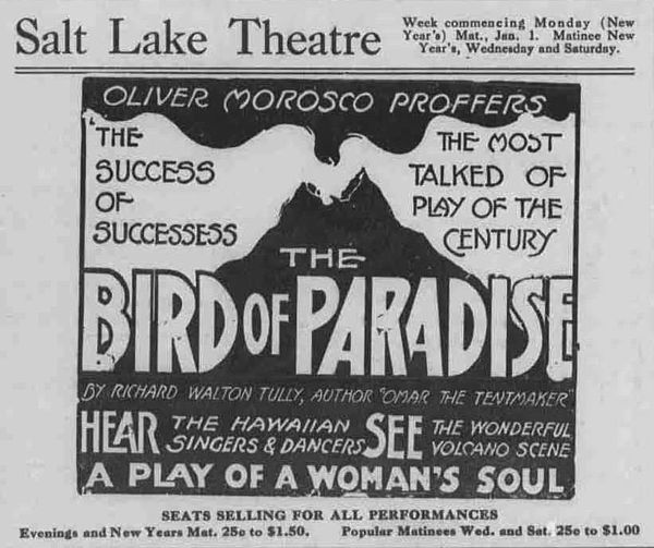 An advertisement for the Broadway show "The Bird of Paradise"