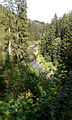 Čeština: Řeka Blanice z mostu pod zříceninou Hus v okrese Prachatice. English: Blanice River as seen from the braidge near Hus, a castle ruin in Prachatice District, South Bohemian Region, Czech Republic.