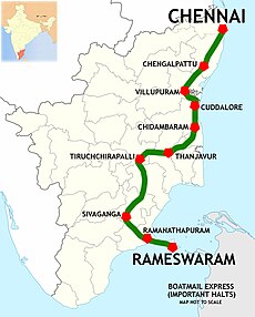 Boatmail Express (Chennai - Rameswaram) Route map.jpg