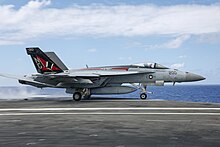 VFA-14 FA-18E Super Hornet launches from USS Abraham Lincoln (CVN-72) in 2022 Boeing FA-18E Super Hornet of VFA-14 launches from USS Abraham Lincoln (CVN-72), 24 July 2022 (220724-N-MM912-1053).JPG