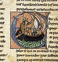 Esimene Pisa peapiiskop Dagobert seilamas laeval, millele on heisatud Püha Jüri ristiga lipp