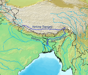 Kaart van die Brahmaputra-bekken in Asië