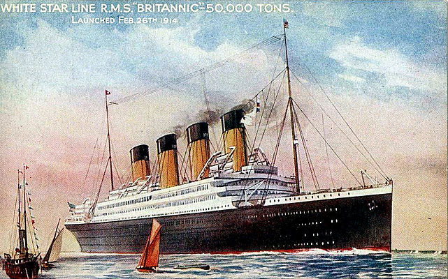 Britannic at sea in her intended White Star livery