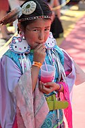 Canadian First Nations girl, costume with integrated Hello Kitty earrings.jpg