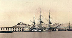 Cartagena, 1862. Navío 'Isabel II' en el puerto. Charles Clifford.jpg
