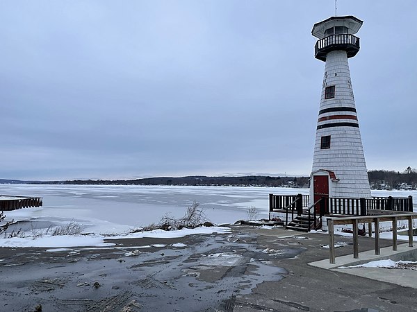 Chautauqua Lake typically freezes over in the winter. Image date: December 2022.