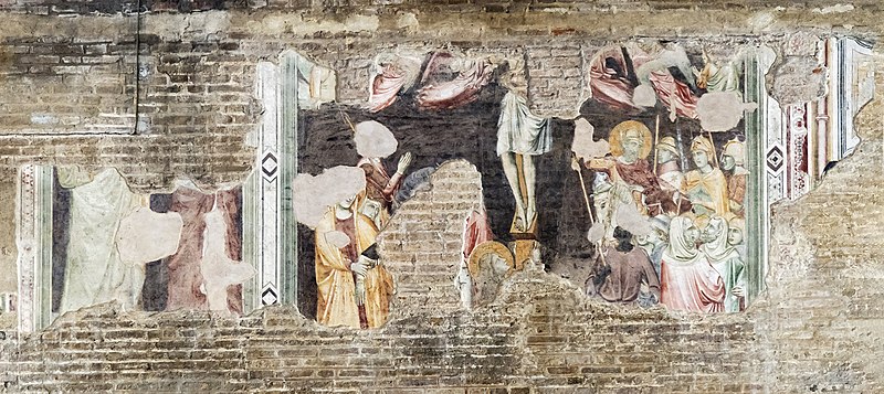 File:Church of the Eremitani (Padua) - Interior - Left nave - A crucifixion Fragment of 14th century fresco.jpg