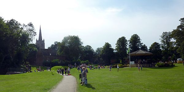 Cutts Close Park in Oakham, with All Saints' Church in the background (September 2012)