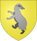 Wappen mit einem Dachs der nach links geht und dabei nach rechts blickt. Der Untergrund ist gelb.