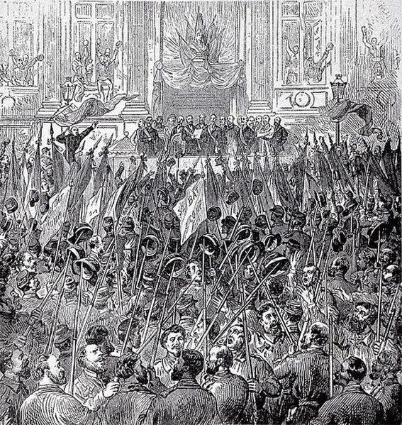 The celebration of the election of the Commune on 28 March 1871—the Paris Commune was a major early implementation of socialist ideas.