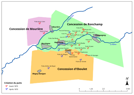 Some Stephanian coal basin's concessions Concessions Houilleres de Ronchamp.svg