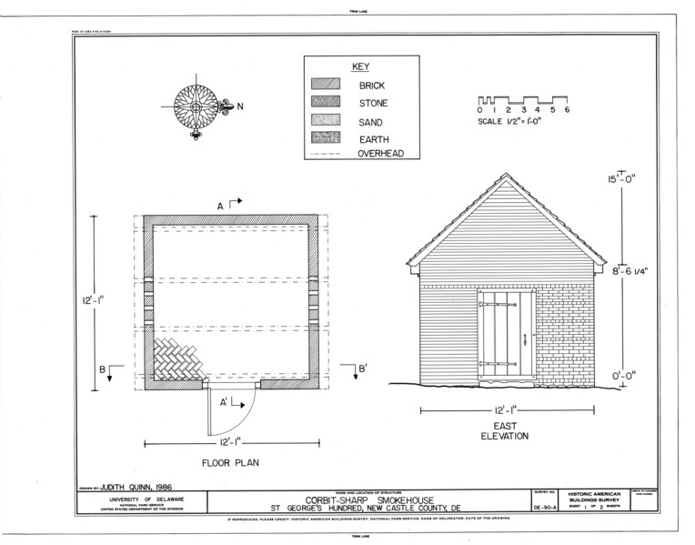 File:Corbit-Sharp Smokehouse, State Route 299 (Saint Georges Hundred), Odessa, New Castle County, DE HABS DEL,2-OD,3-A- (sheet 1 of 2).tif