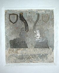 Memorial brass of James Samewell and his wife, circa 1500, in St Mary the Virgin Church, Cottisford, Oxfordshire Cottisford SamewellBrass.JPG