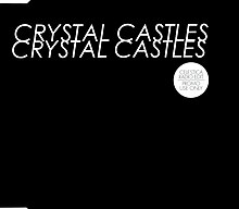 A black square with "Crystal Castles" written twice in white, stylized, uppercase letters at the top. In the right center, there is a white circle with the texts "Celestica Radio Edit" and "Promo Use Only" written inside it.