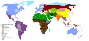 A world map illustrating cultural areas. Cultural Spheres world.png
