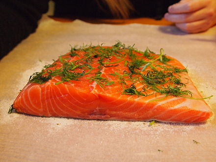 Salmon prepared for curing