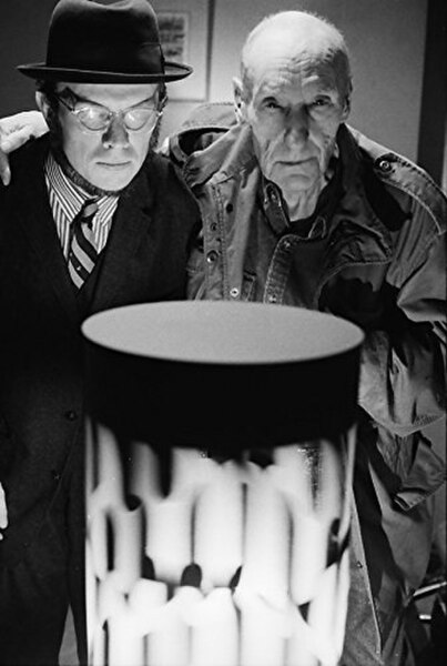 David Woodard and William S. Burroughs stand behind Dreamachine, circa 1997