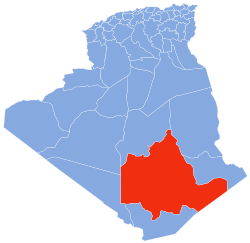 Mapa Alžírska se zvýrazněním Tamanrasset