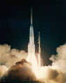 Delta D rocket with Intelsat 1 at Cape Canaveral (April 6, 1965)
