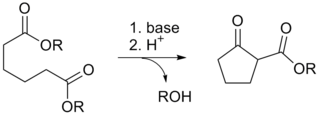 <span class="mw-page-title-main">Dieckmann condensation</span> Chemical reaction of diesters