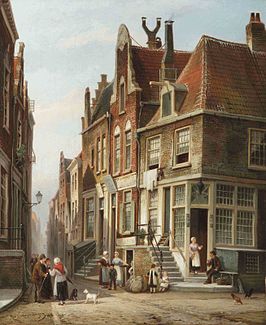 Het joods kwartier in Amsterdam, olieverf op doek, 1878