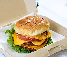 Hyperpalatable foods combined in a cheeseburger Double OG burger (cropped).jpg